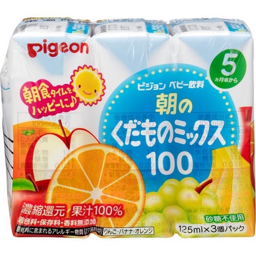 ピジョン 紙パック飲料 朝のくだものミックス100 125ml*3P (16)